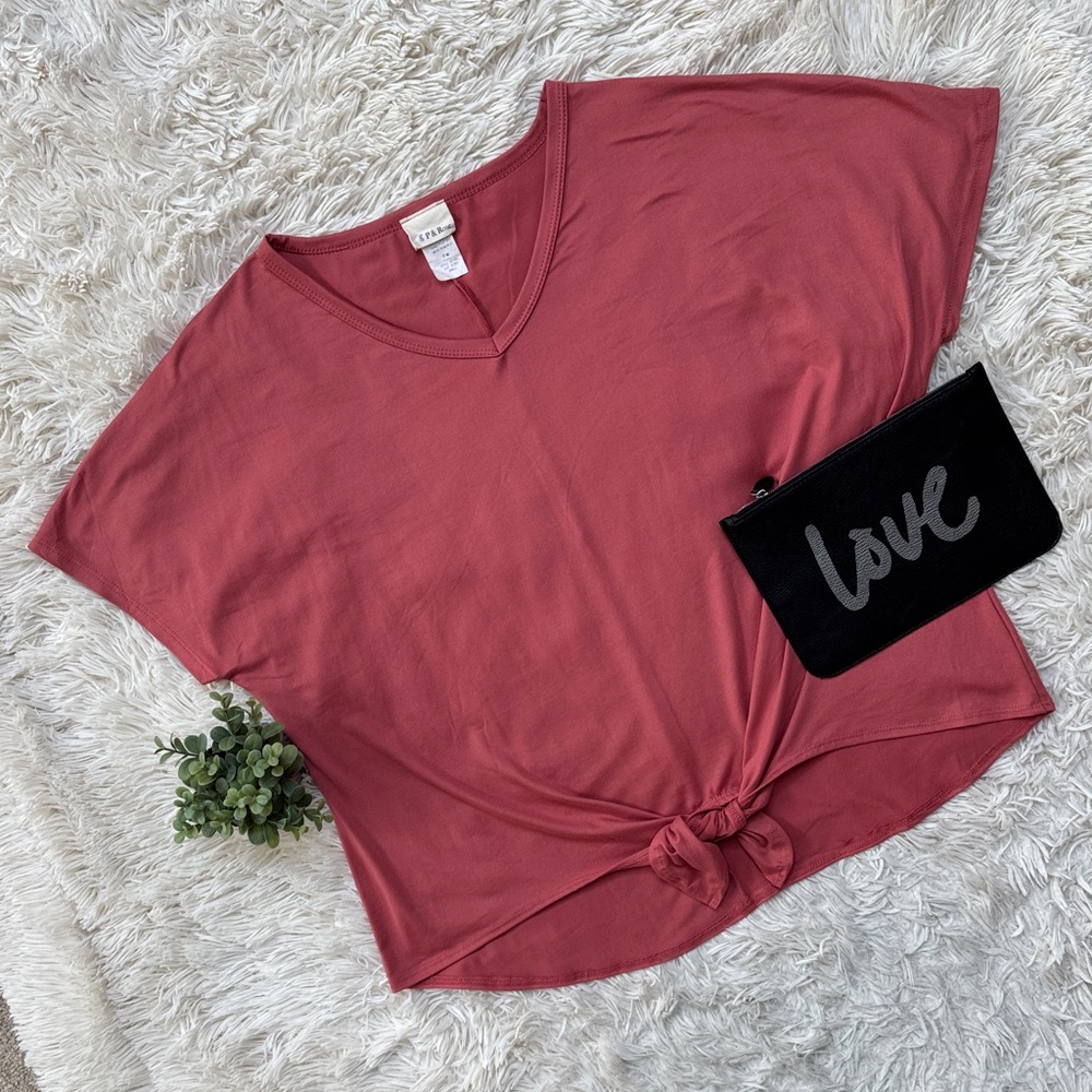 P & Rose Short Sleeve Tie Waist Top 💗 Dusty Rose